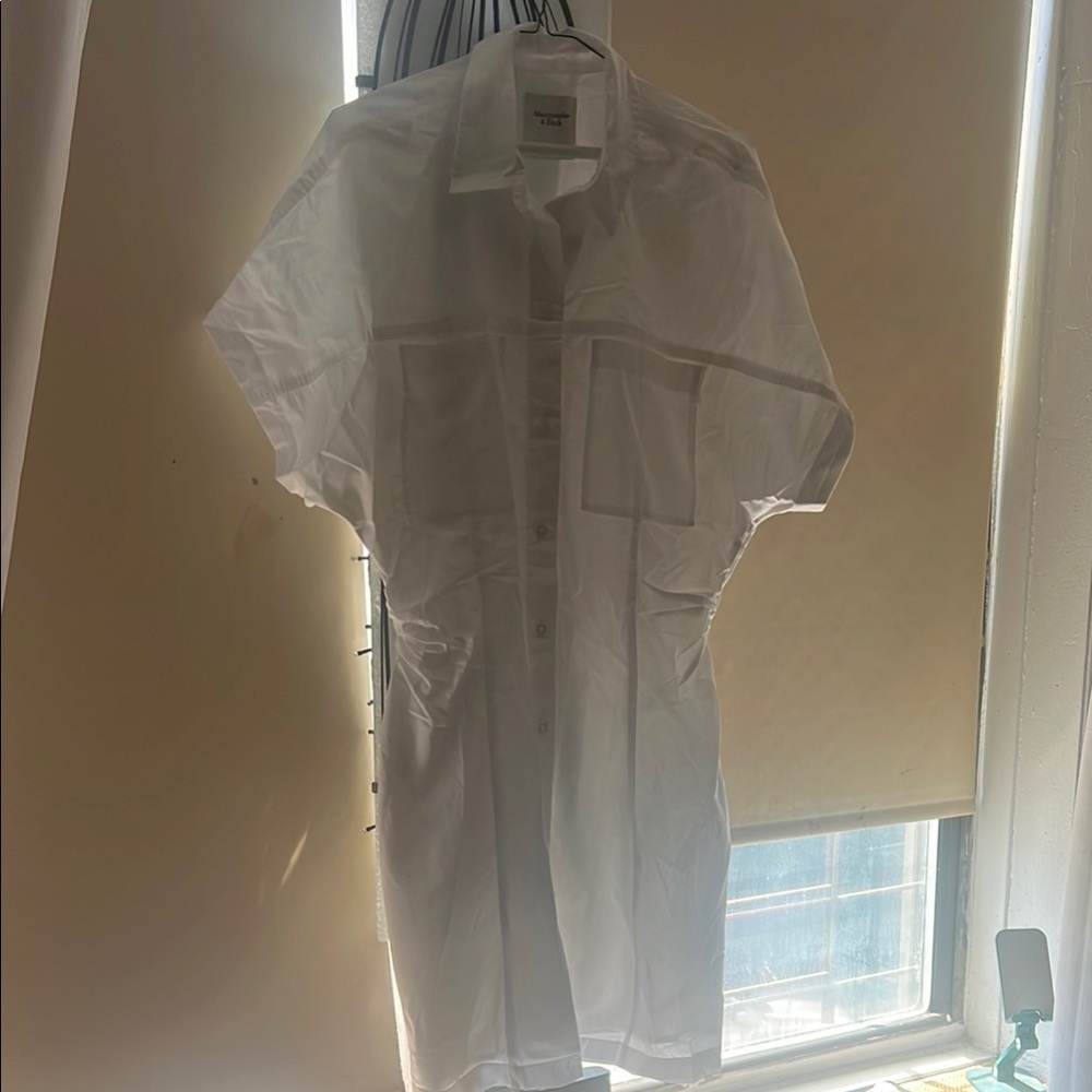 White Short Sleeve Shirt Dress